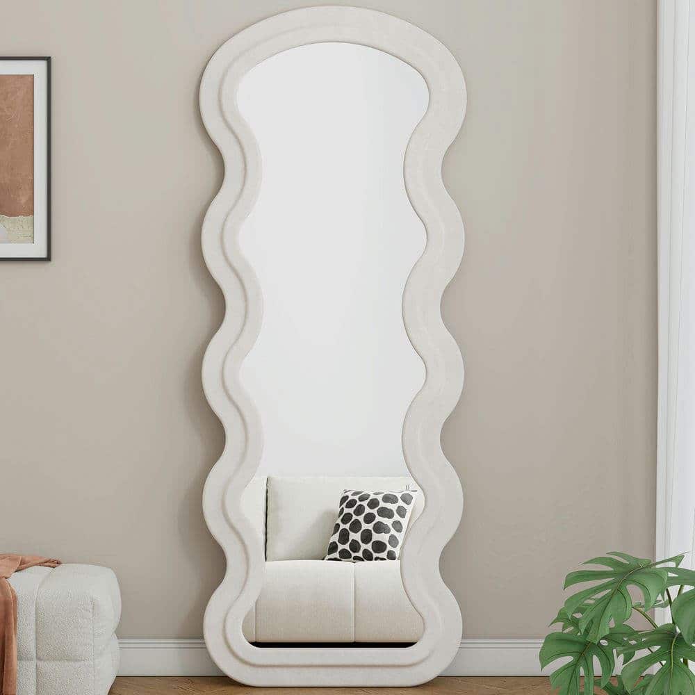 Kadyn - Flannel Wave Full Length Floor Mirror with Stand, Multi-Use Hanging/Freestanding Mirror for Bedroom/Living Room, White