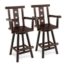 Costway - Set of 2 Wooden Bar Stools Swivel Bar Height Kitchen Patio Chairs with Armrest - Brown