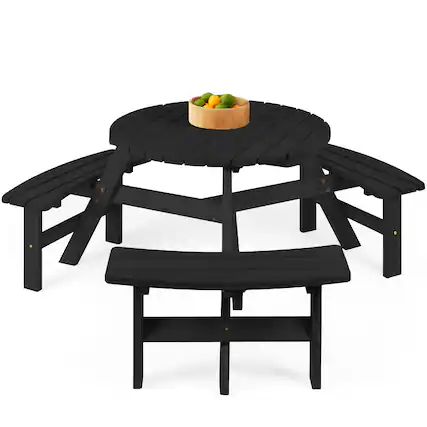 Front. Best Choice Products - Best Choice Products 6-Person Circular Outdoor Wooden Picnic Table w/ 3 Built-In Benches, 500lb Capacity - Black - Black.