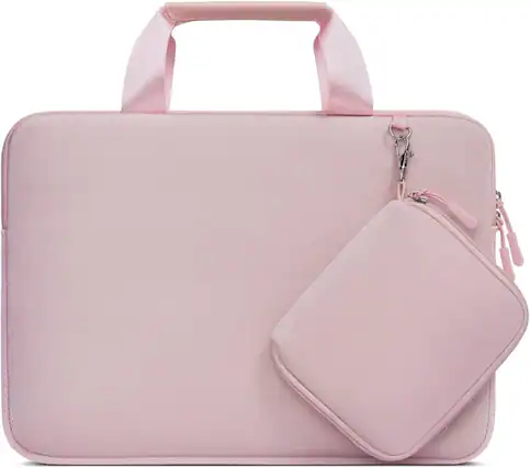 Front. mosiso - Laptop Case 14 inch, Neoprene Laptop Sleeve Bag with Handle & Small Pouch for HP Lenovo Dell ASUS Acer - Pink.