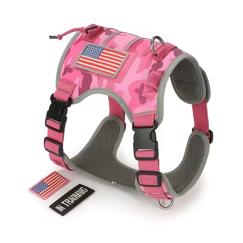 Angle. ProMounts - Durable Tactical Dog Harness for Medium and Large Breeds, Featuring an Adjustable Vest with Handle and Metal Buckle - Green.