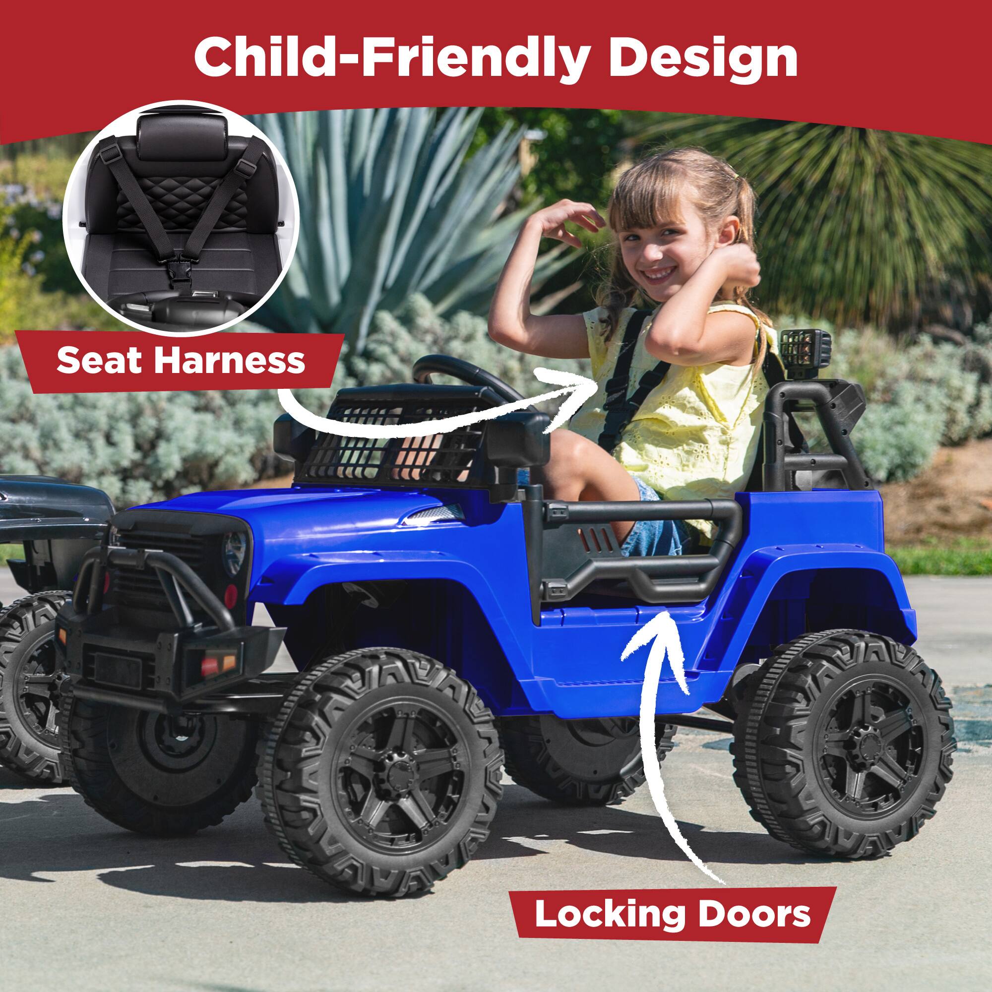Child-Friendly Design

- Seat Harness
- Locking Doors