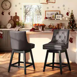 KERDOM - Swivel Bar Stools with Backs, 26" Counter Barstools Set of 2, PU Leather Upholstered Kitchen Island Chairs for Home Bar - Brown