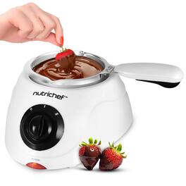 NutriChef - Electric Fondue Pot, 25W Chocolate Melting Warmer, 8.8oz Capacity, Keep Warm Function (PKFNMK14) - White