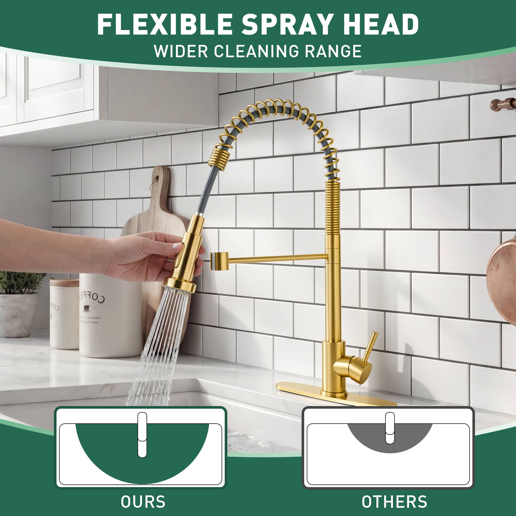 FLEXIBLE SPRAY HEAD  
WIDER CLEANING RANGE  

OURS  
OTHERS