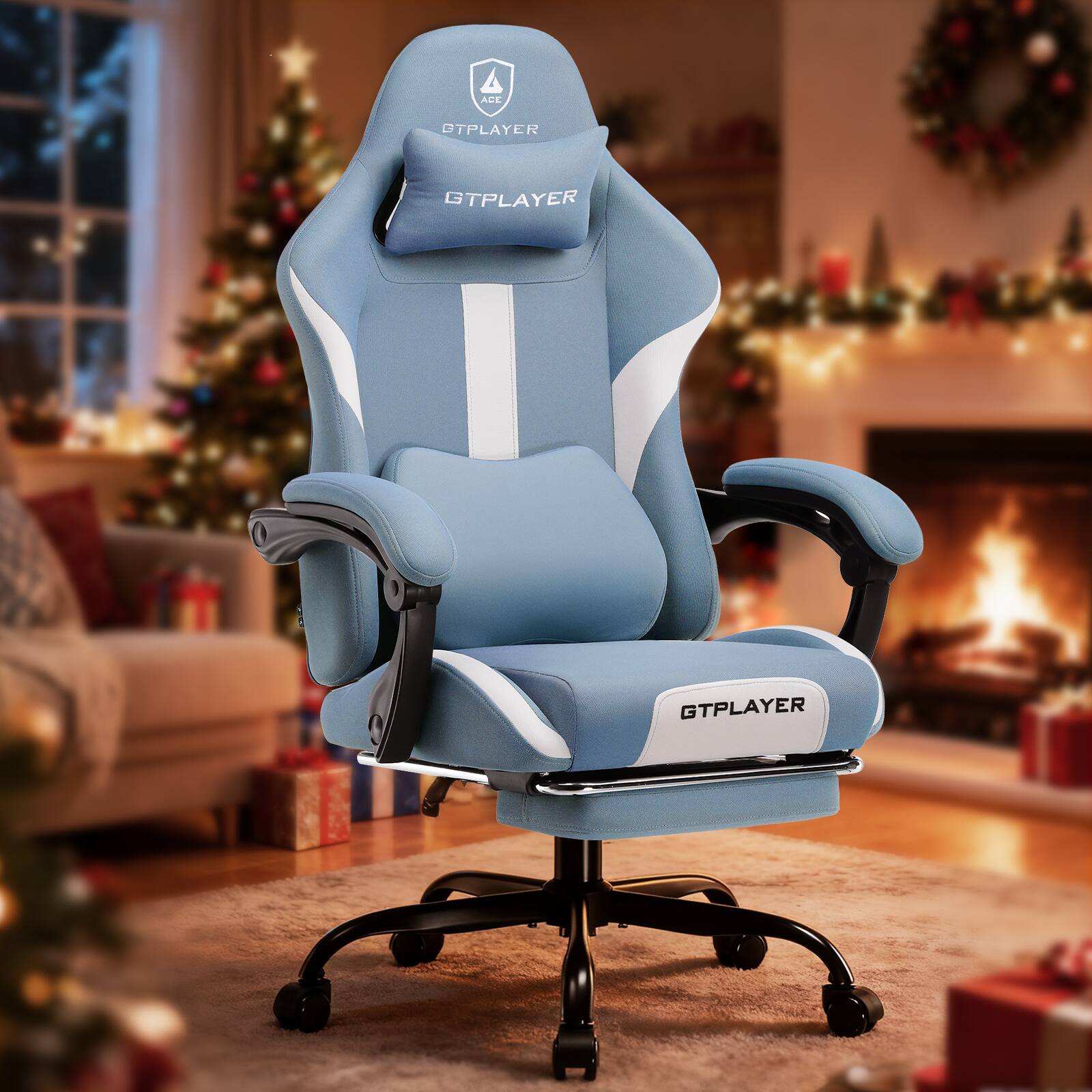 GTPlayer - Gaming Chair Breathable Fabric Ergonomic Computer Desk Chair - Blue