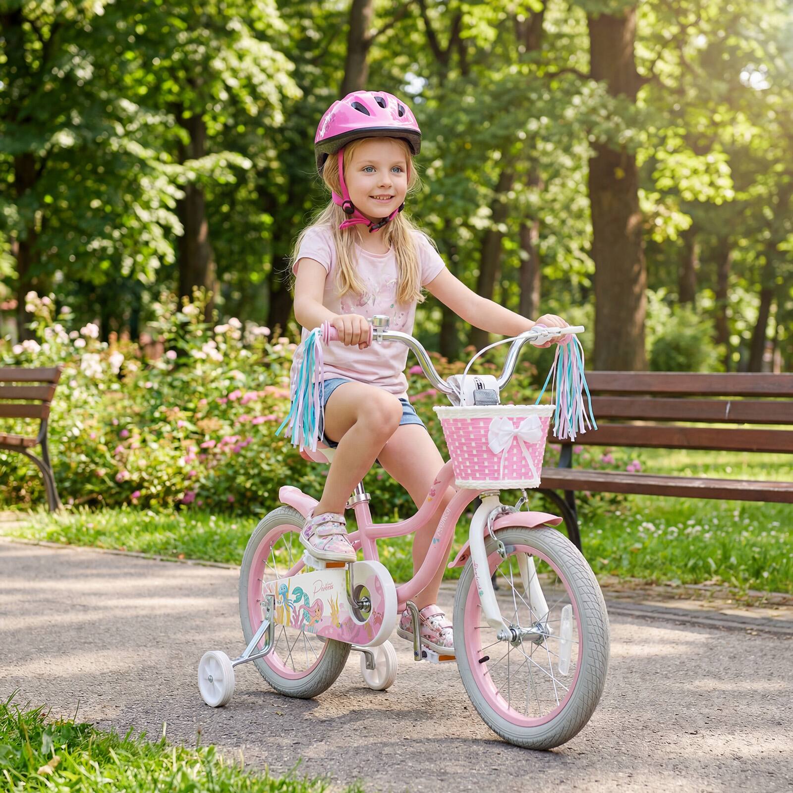 Alt View 1. Costway - Costway 16" Kids Bike with Training Wheels Hand Coaster Brakes Adjustable Seat Handlebar - Pink.