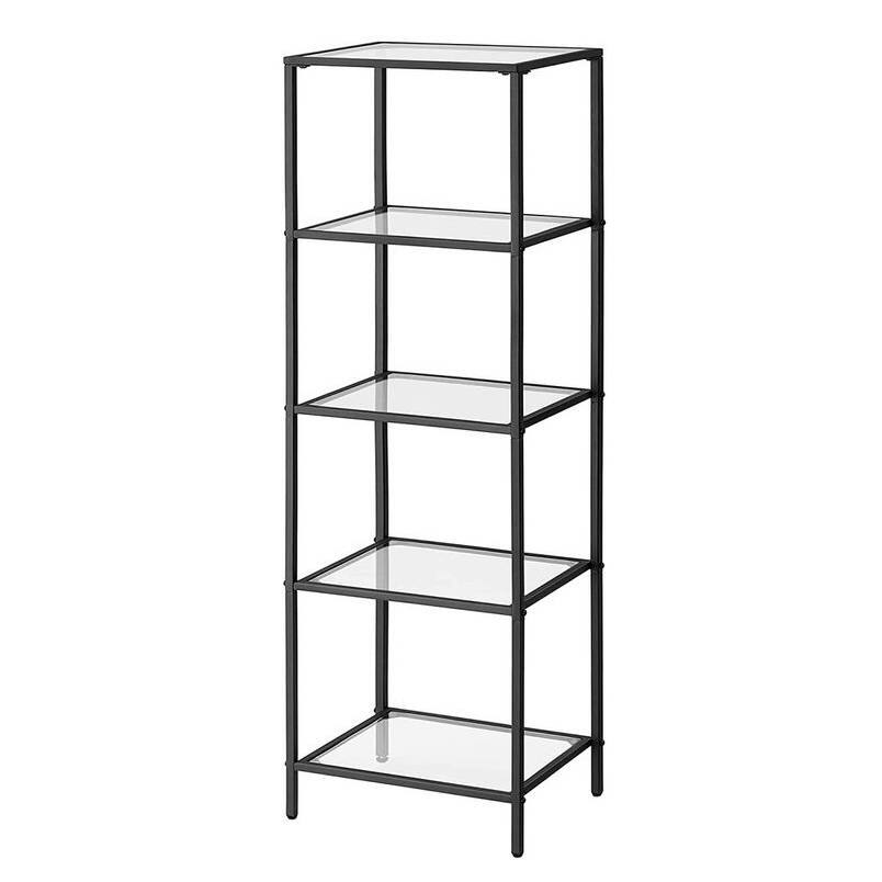 Hivvago - Metal Frame Glass Shelf Bookcase 4-Shelves Shelving Unit - Black