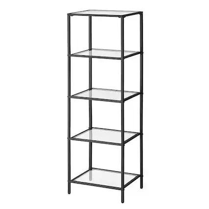 Front. Hivvago - Black Metal Frame Glass Shelf Bookcase 4-Shelves Shelving Unit - Black.