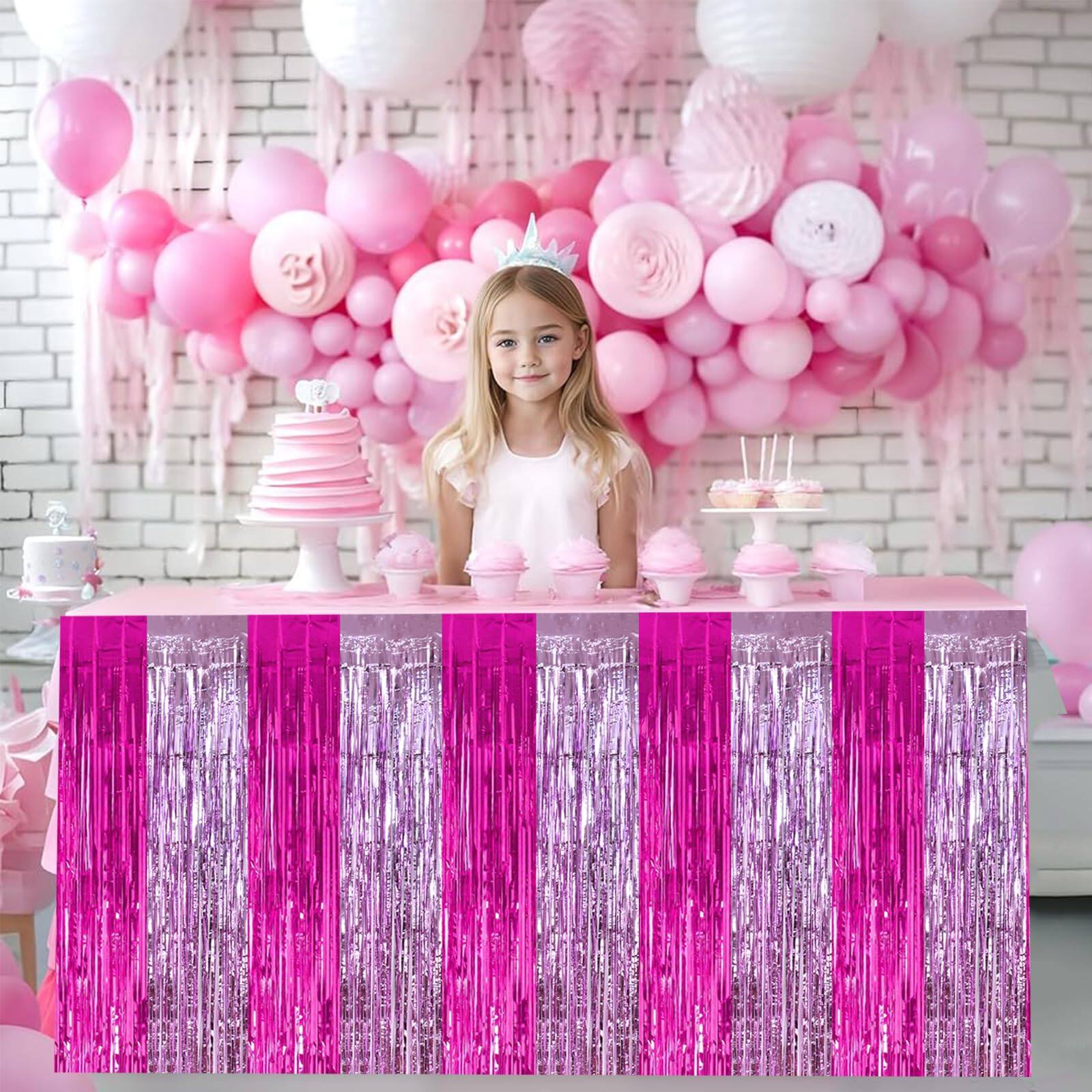 Alt View 5. Dapper Styles - Hot Table Skirts Party Decorations Metallic Tinsel Foil Fringe Rectangle Round For Birthday Holiday Valenti... - Red Gold Black.