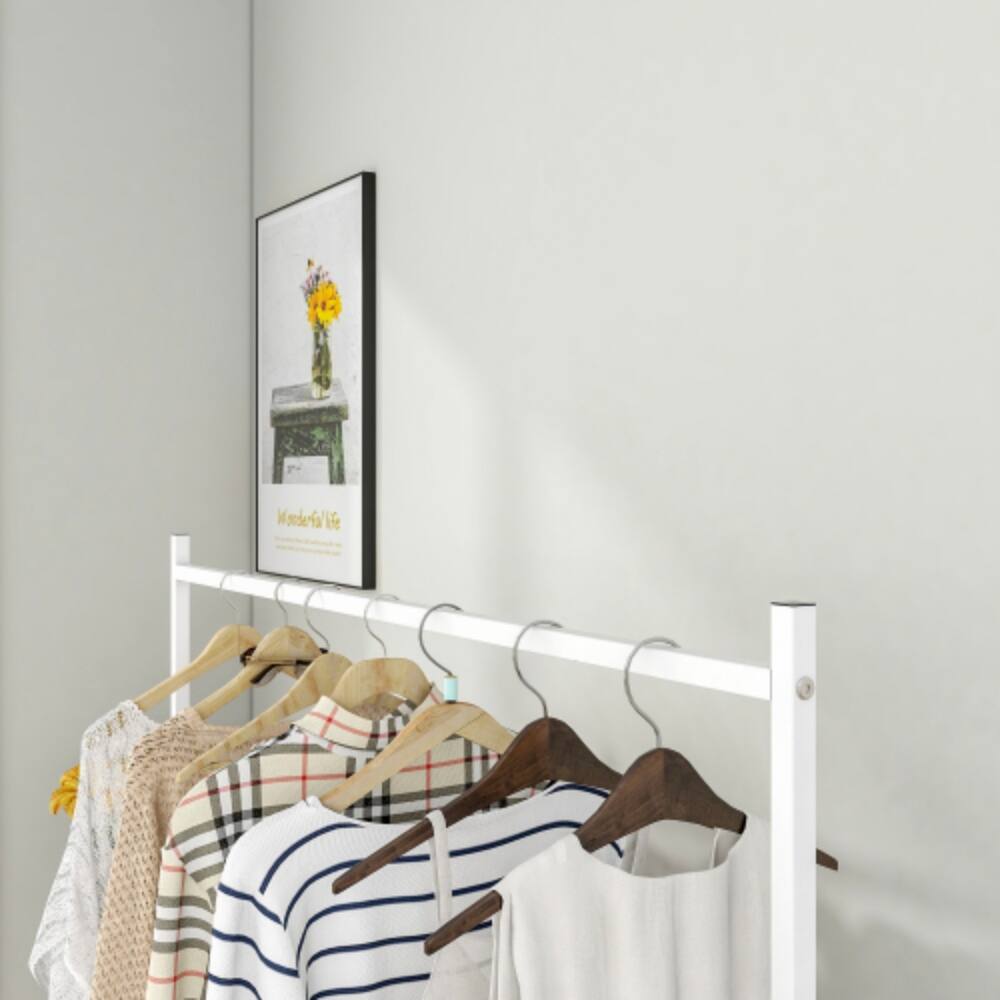 Back. LUCKY ONE - Freestanding Single Pole Garment Rack w/ Shoe Storage Shelf White - White.