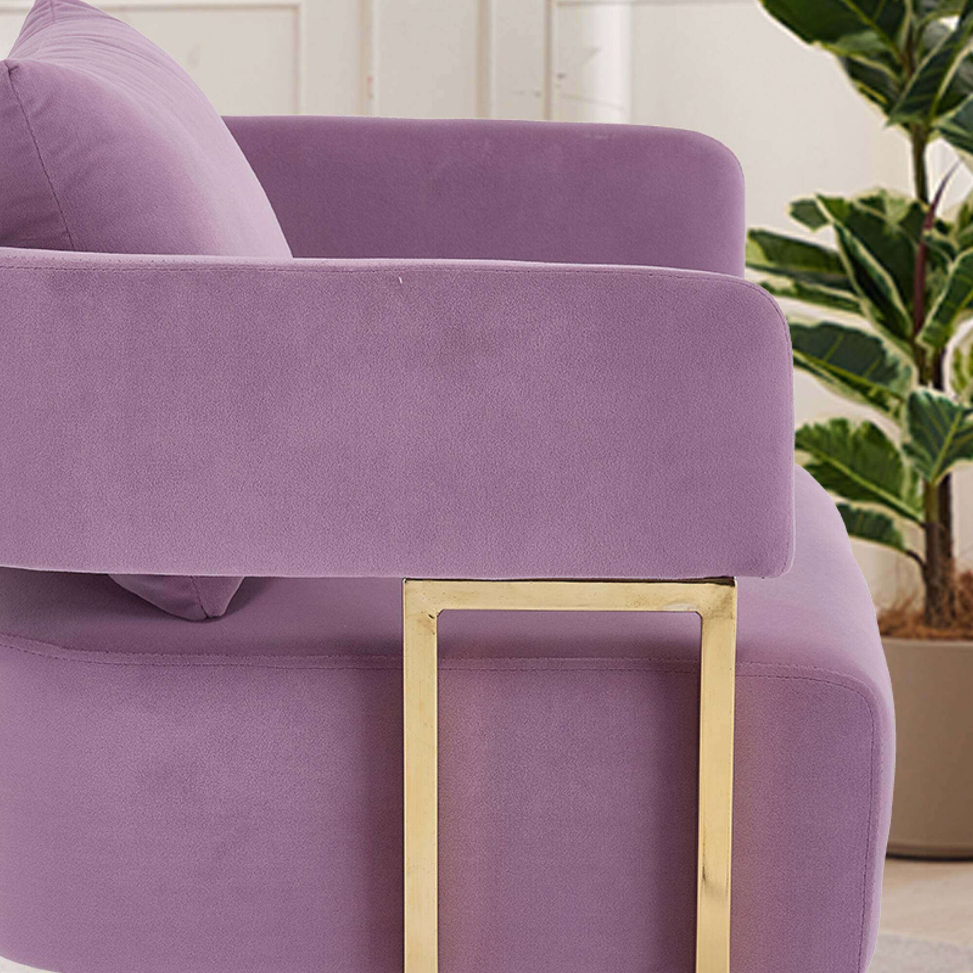 Alt View 2. GOODSILO - Modern Decorative Chair Set with Gold Metal Legs and Plush Upholstery for Living Room and Office - Lilac.