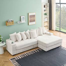 Kadyn - 111.4" Modular Sectional with Reversible Chaise, Features Armrest Storage and Cup Holders, Beige - Beige