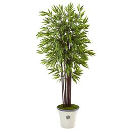 BreeBe - 5.5' Bamboo Artificial Tree in Decorative Planter - Green