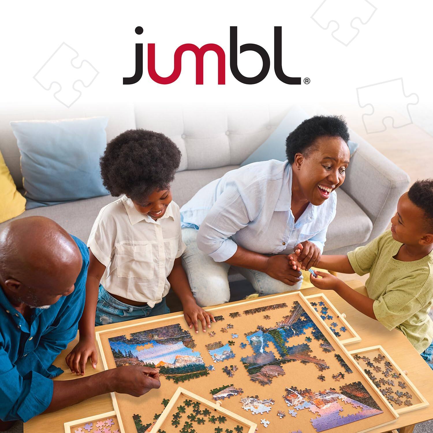 Alt View 6. Jumbl - 1500-Piece Puzzle Board with Drawers, Lazy Susan & Cover - Rotating Wooden Jigsaw Puzzle Table.
