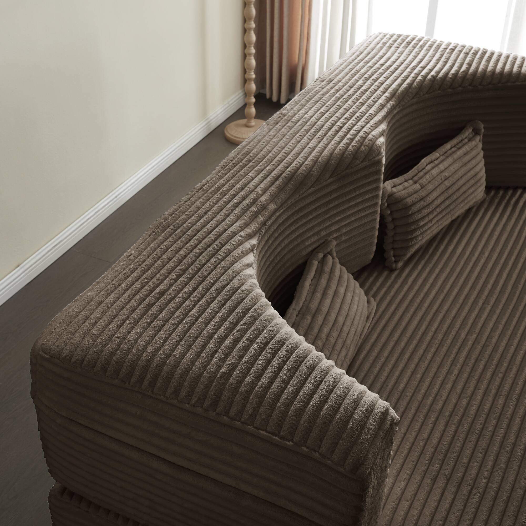 Alt View 9. GOODSILO - Convertible Plush Corduroy Floor Sleeper Sofa with Dual Pillows for Living Room and Guest Use - Coffee.