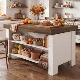 Tribesigns - 55" Kitchen Island with Shelves and Seating - White