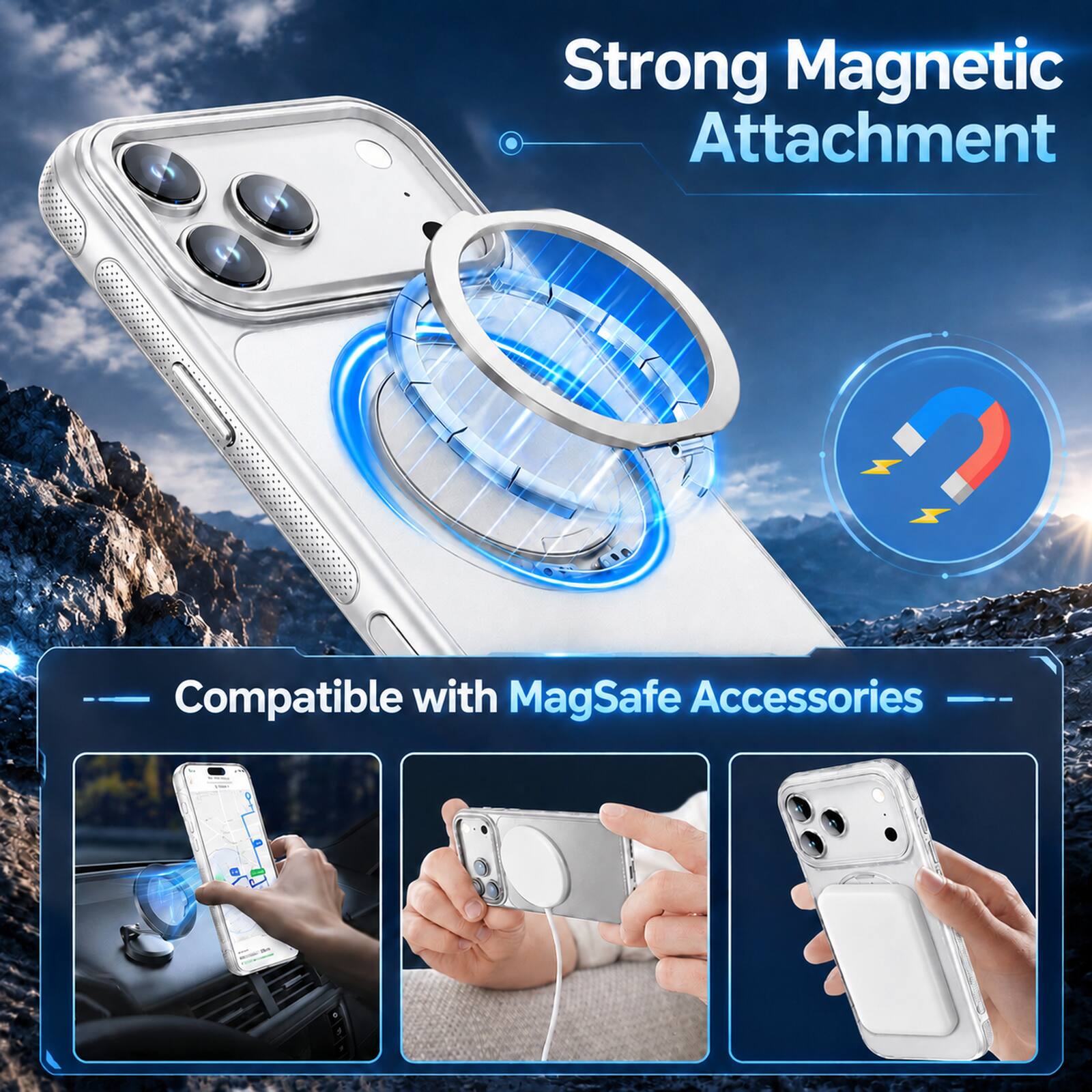 Strong Magnetic Attachment  
Compatible with MagSafe Accessories