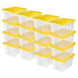 Sterilite - Industrial Storage Box with Carrying Handles, 27 Gal, Yellow, 16 Pack - Clear/Yellow Lily Lid