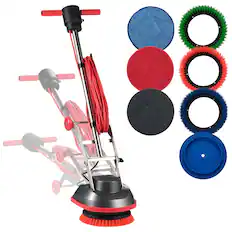 Front. VEVOR - Commercial Floor Scrubber Machine, Heavy Duty Floor Cleaner Polisher with 2 Wheels, Professional Electric Carpet - Silver,Orange.