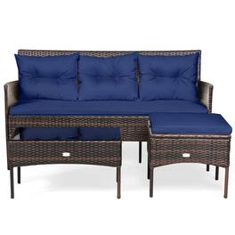 Boyel Living - 3 Pieces Patio Furniture Sectional Set with 5 Cozy Cushions 60-in L x 33-in W x 24-in H - Navy