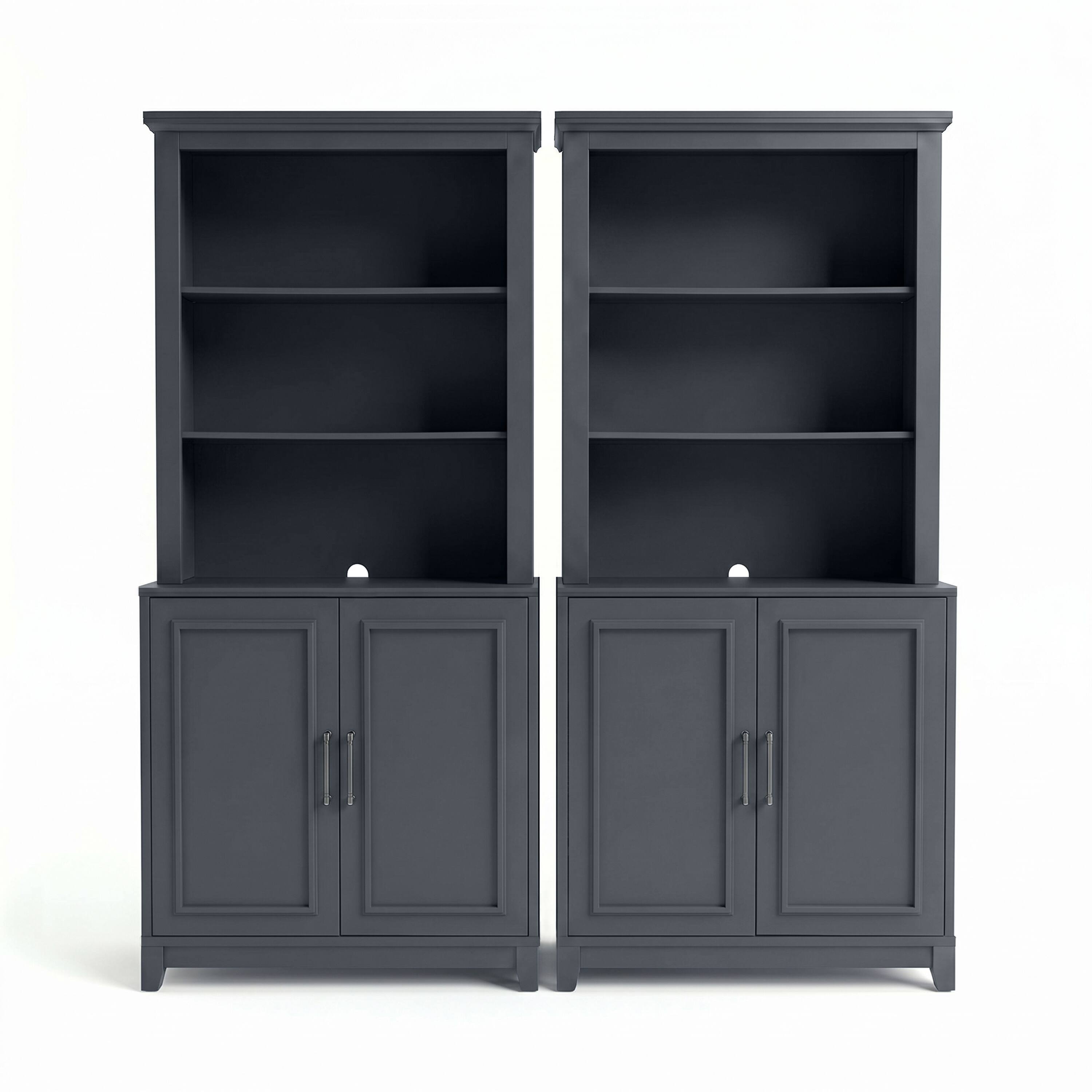 Alt View 1. Martha Stewart - Lily Pond 4-Piece Modular Cabinet and Hutch Set with Premium Hardware, Open Top Shelves, Soft-Close Doors - Slate Blue Frame/Gunmetal Hardware.
