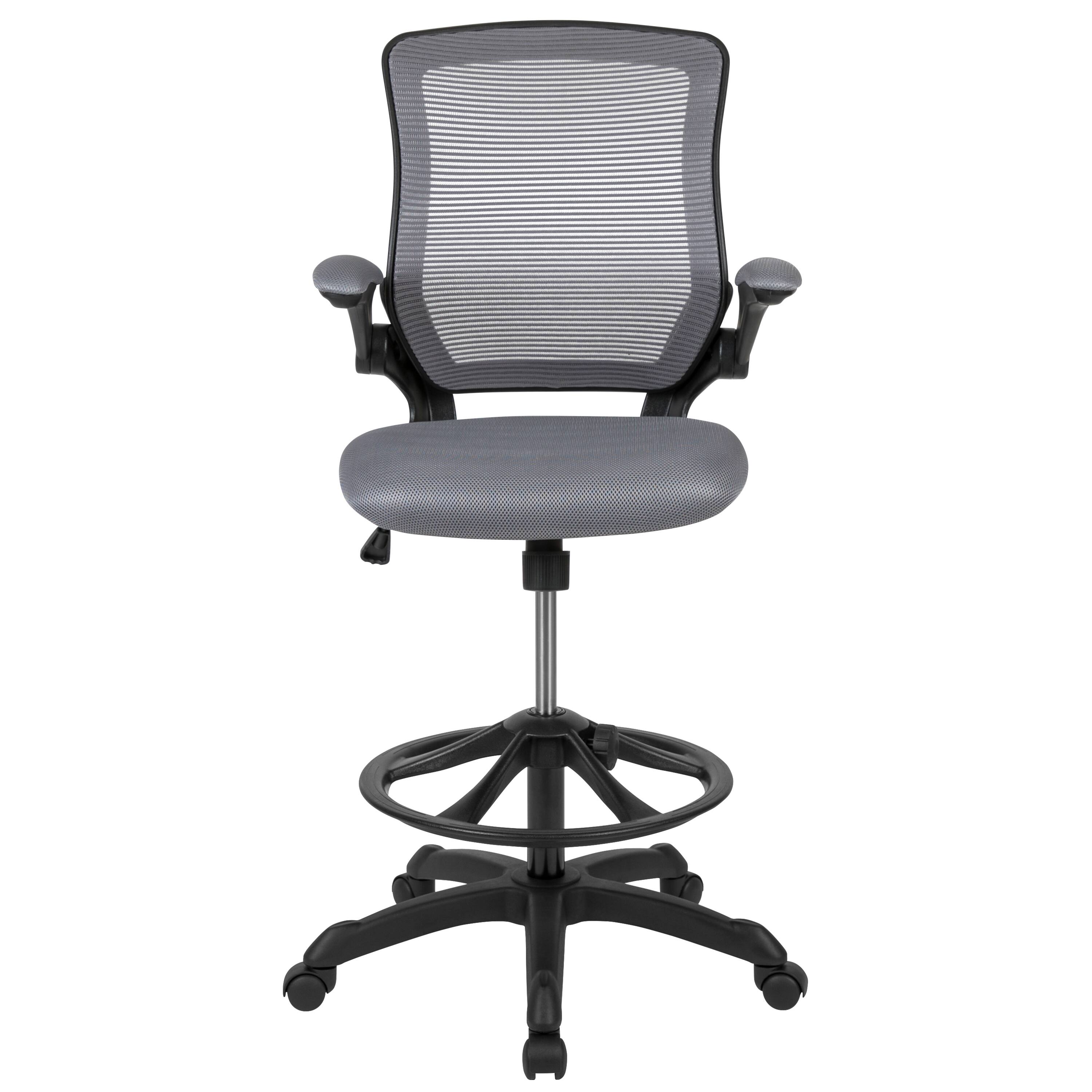 Alt View 7. Emma + Oliver - Mid-Back Mesh Ergonomic Drafting Chair with Foot Ring and Flip-Up Arms - Dark Gray.