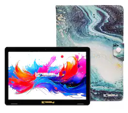 LINSAY - 10.1"Octa Core 256GB Storage Android 15 Tablet with Ocean Marble Case - Blue