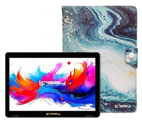LINSAY - 10.1"Octa Core 256GB Storage Android 15 Tablet with Ocean Marble Case - Blue