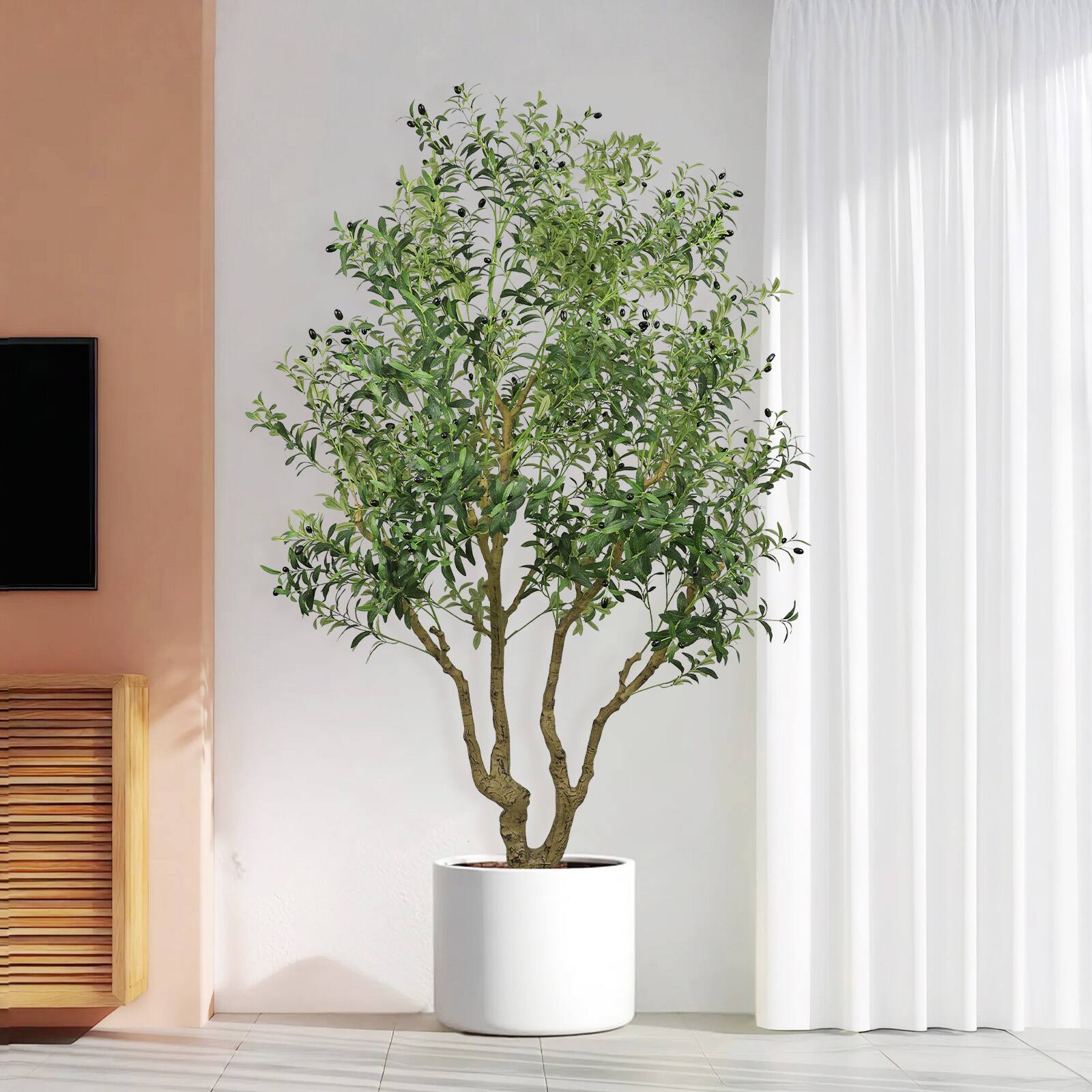 Alt View 1. Glintex - 8FT Tall Artificial Olive Tree with Natural Trunk and Lifelike Olive Leaves and Fruit,  Indoor/Outdoor, 1 pc/set - Green.