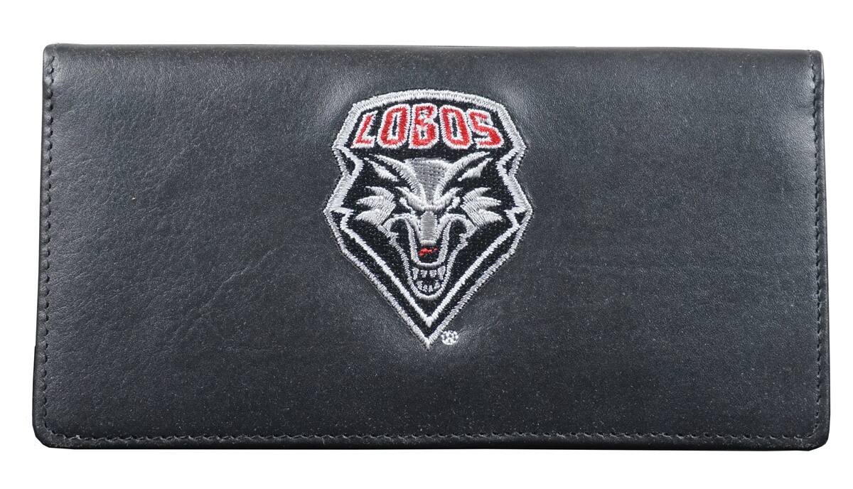 Front. Rico Industries - New Mexico Lobos Black Leather Embroidered Checkbook Cover - Multi.