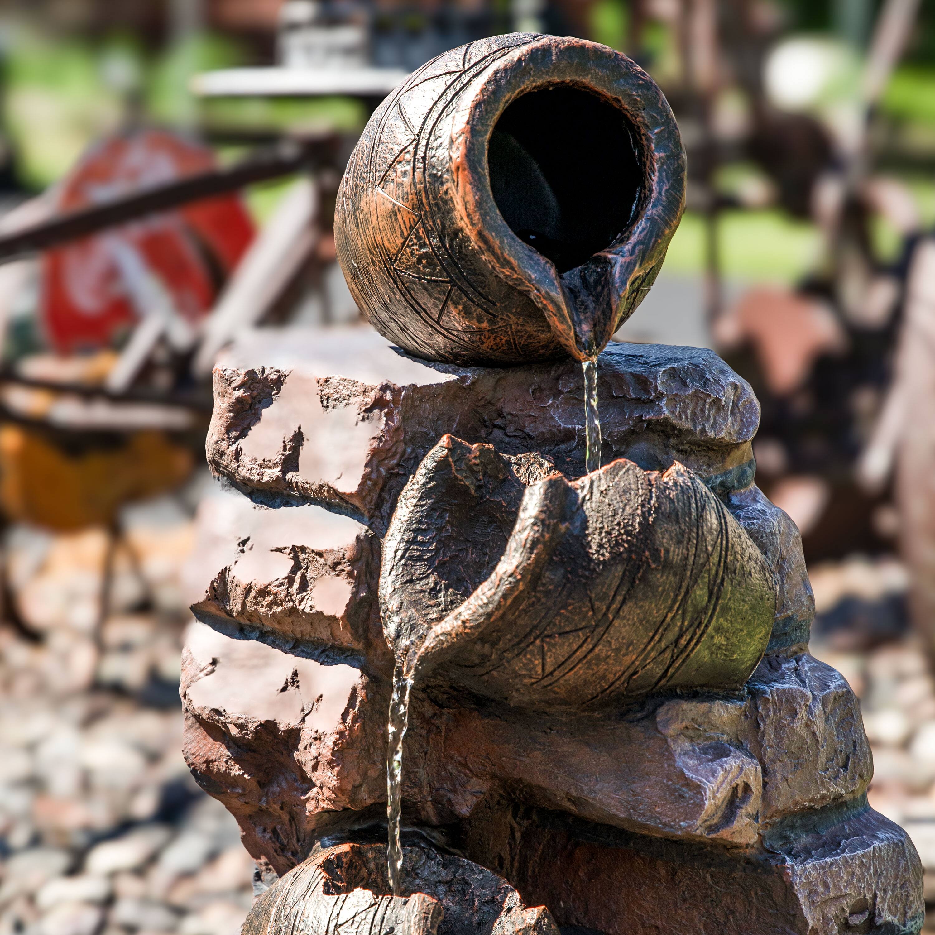 Alt View 4. Sunnydaze - Crumbling Bricks/Pots Solar Water Fountain with Battery - 27 in - Multi.