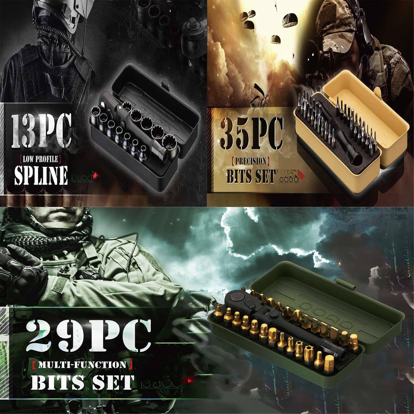 13PC LOW PROFILE SPLINE  
35PC [PRECISION] BITS SET  
29PC MULTI-FUNCTION BITS SET