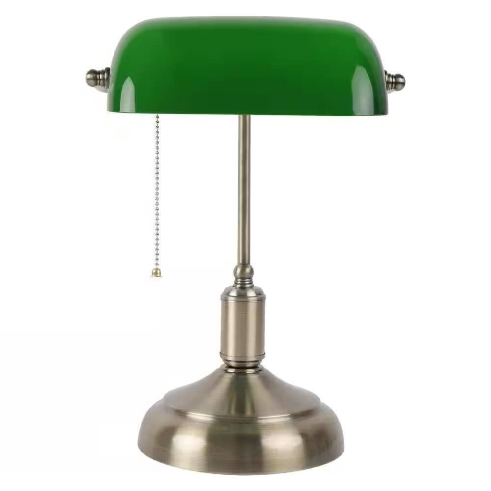 Left. Hivvago - Antique Brass Bankers Lamp Desk Light Table Lamp with Green Glass Shade - Brass, Green.