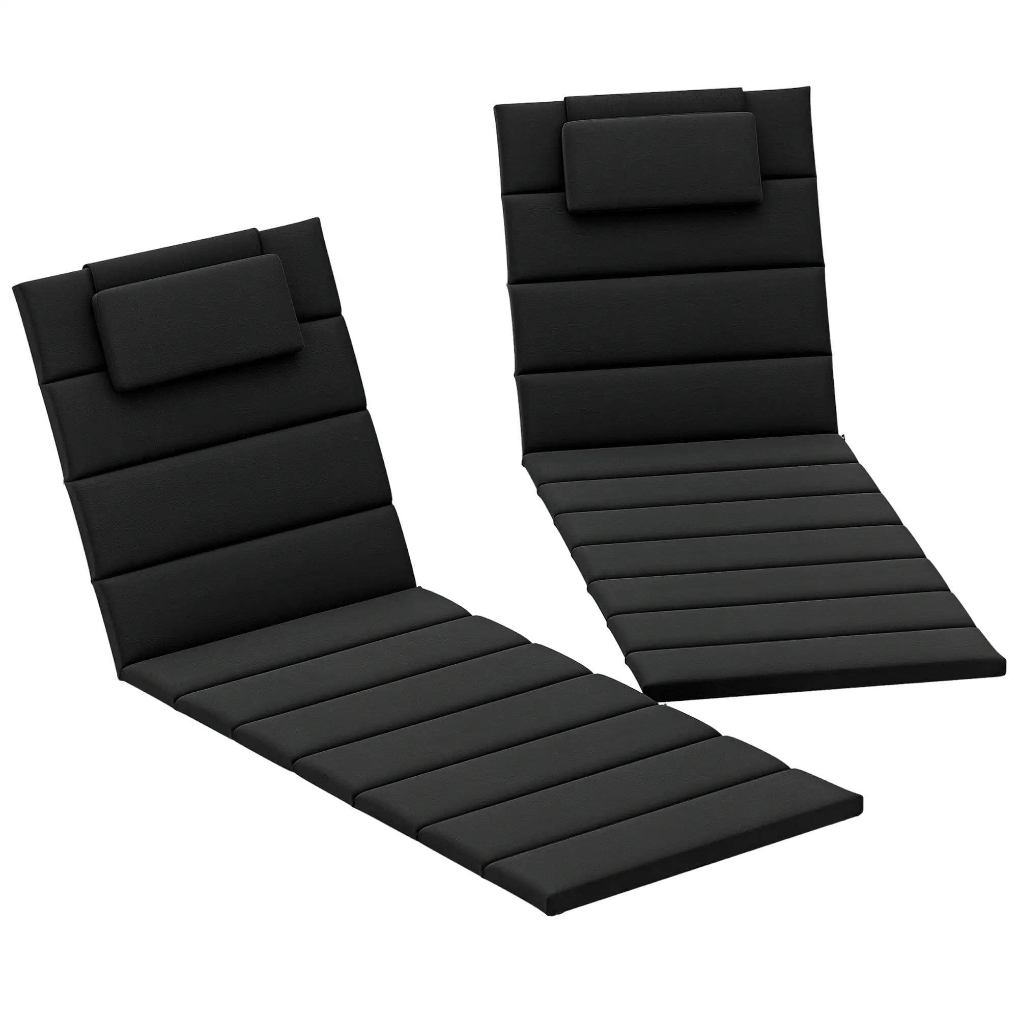 Angle. Resenkos - Resenkos Foldable Chaise Lounge Cushion Set 2-Pack, UPF 50+ Sun Protection, Outdoor Lounge Chair Cushions, Black - Black.