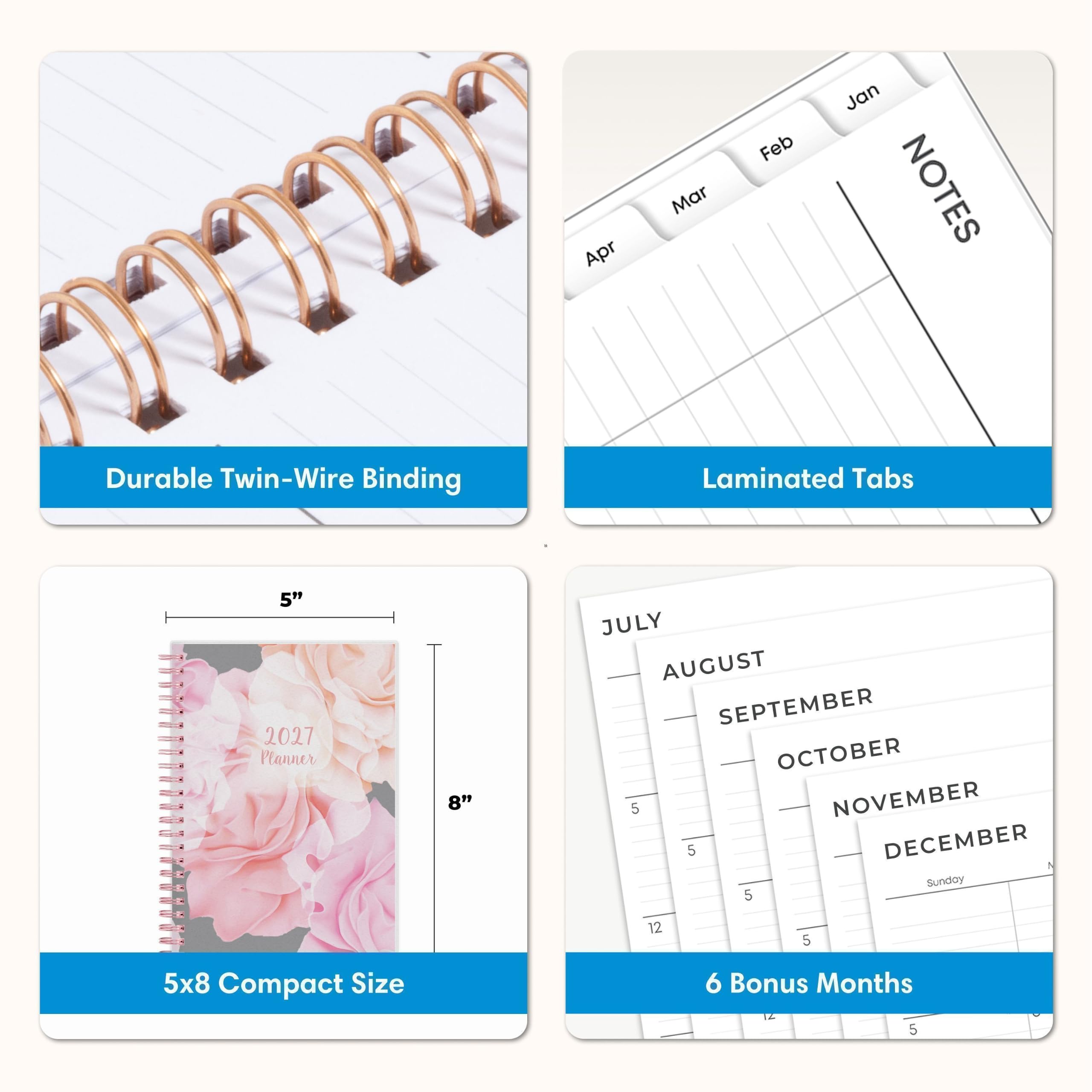 - Durable Twin-Wire Binding
- Laminated Tabs
- 5" x 8" Compact Size
- 6 Bonus Months