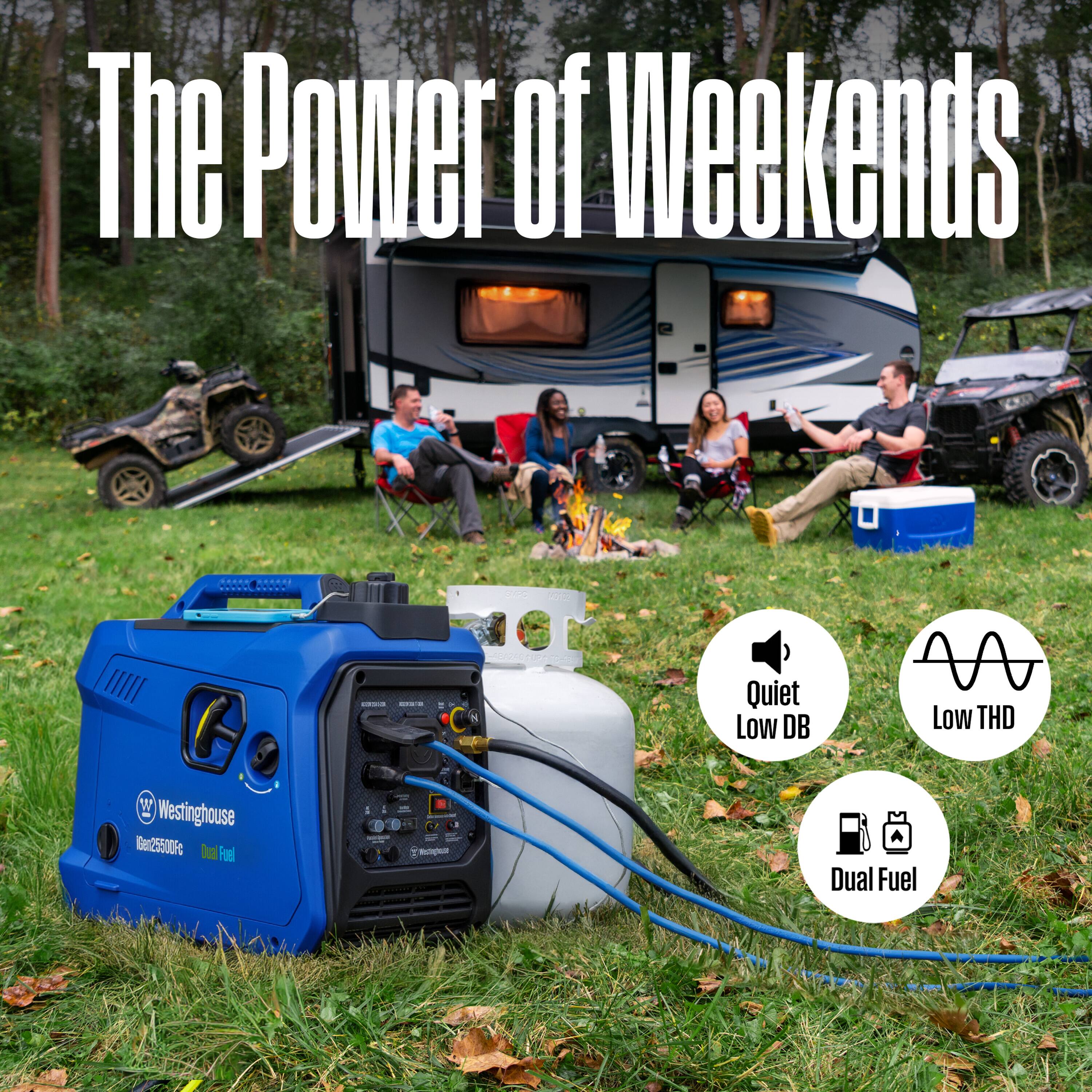The Power of Weekends

Quiet Low DB Low THD

Westinghouse iGen25500F Dual Fuel - Dual Fuel