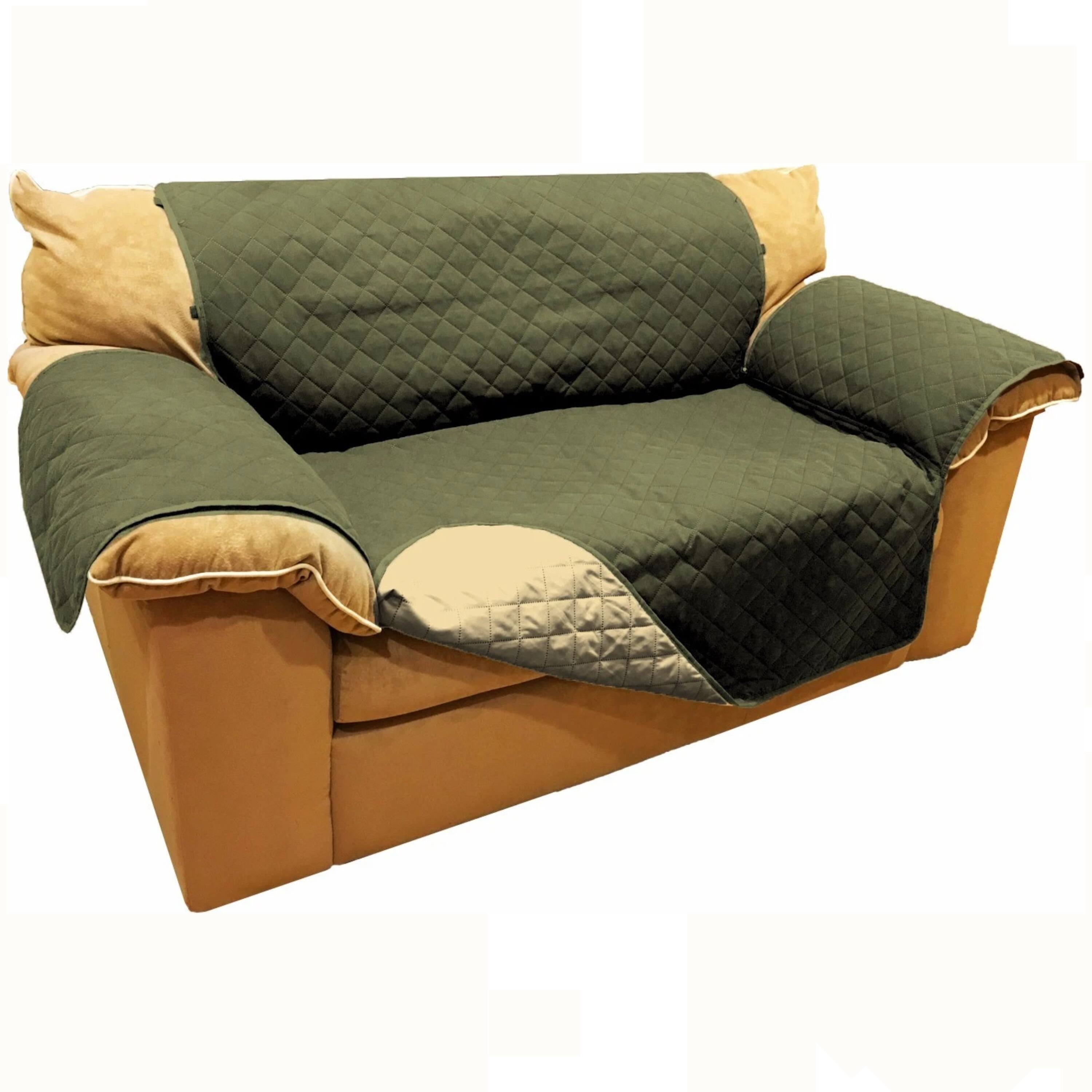 Front. Kitcheniva - Reversible Quilted Microfiber Sofa Cover Furniture Protector for Pets Kids & Dogs Loveseat Olive & Sage - Olive.