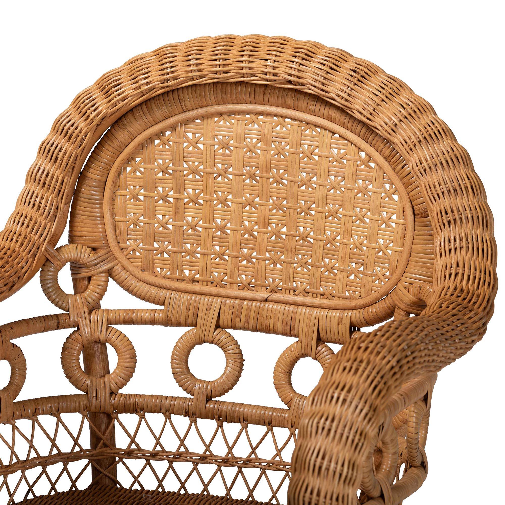 Alt View 1. bali & pari - Abigale Natural Rattan Dining Chair - Handwoven Wicker Accent Chair with Arms and Openwork Frame - Light Honey.