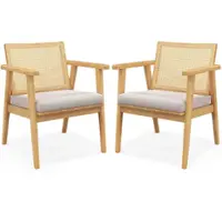 Costway Mid Century Modern Accent Chairs Set of 2 with Breathable Rattan Back Dining Room - Natural - Front_Zoom