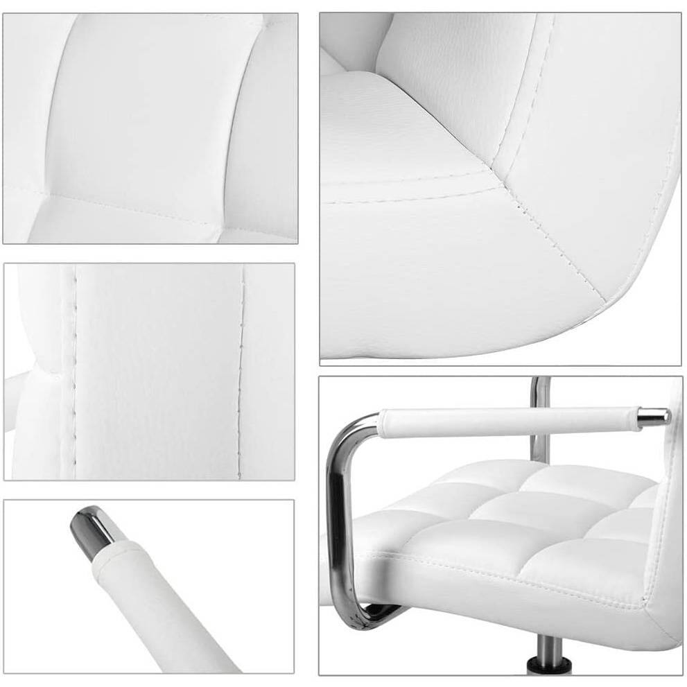 Back. Hivvago - White Modern Faux Leather Mid-Back Swivel Office Chair with Armrests and Wheels - white.