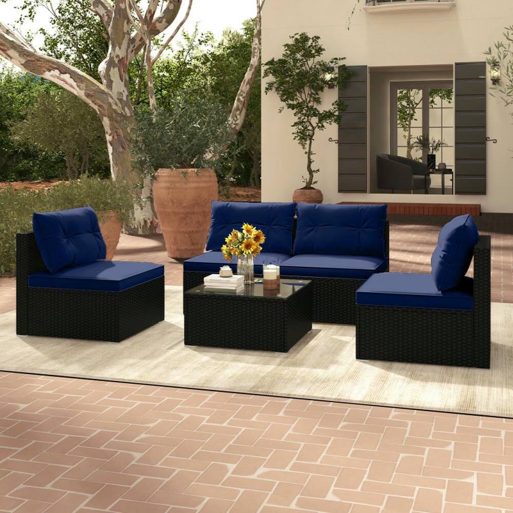 Alt View 5. Kadyn - Patio Furniture Sets,Outdoor & Patio Furniture Sets,5-Piece Outdoor Patio Furniture Set with Cushions - Blue.