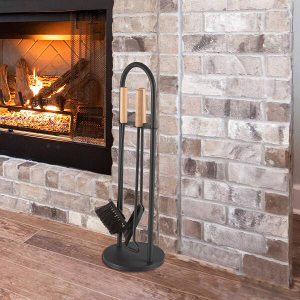 Alt View 5. Lavish Home - 4PC Fireplace Tool Set with Poker, Brush, Shovel, and Stand.