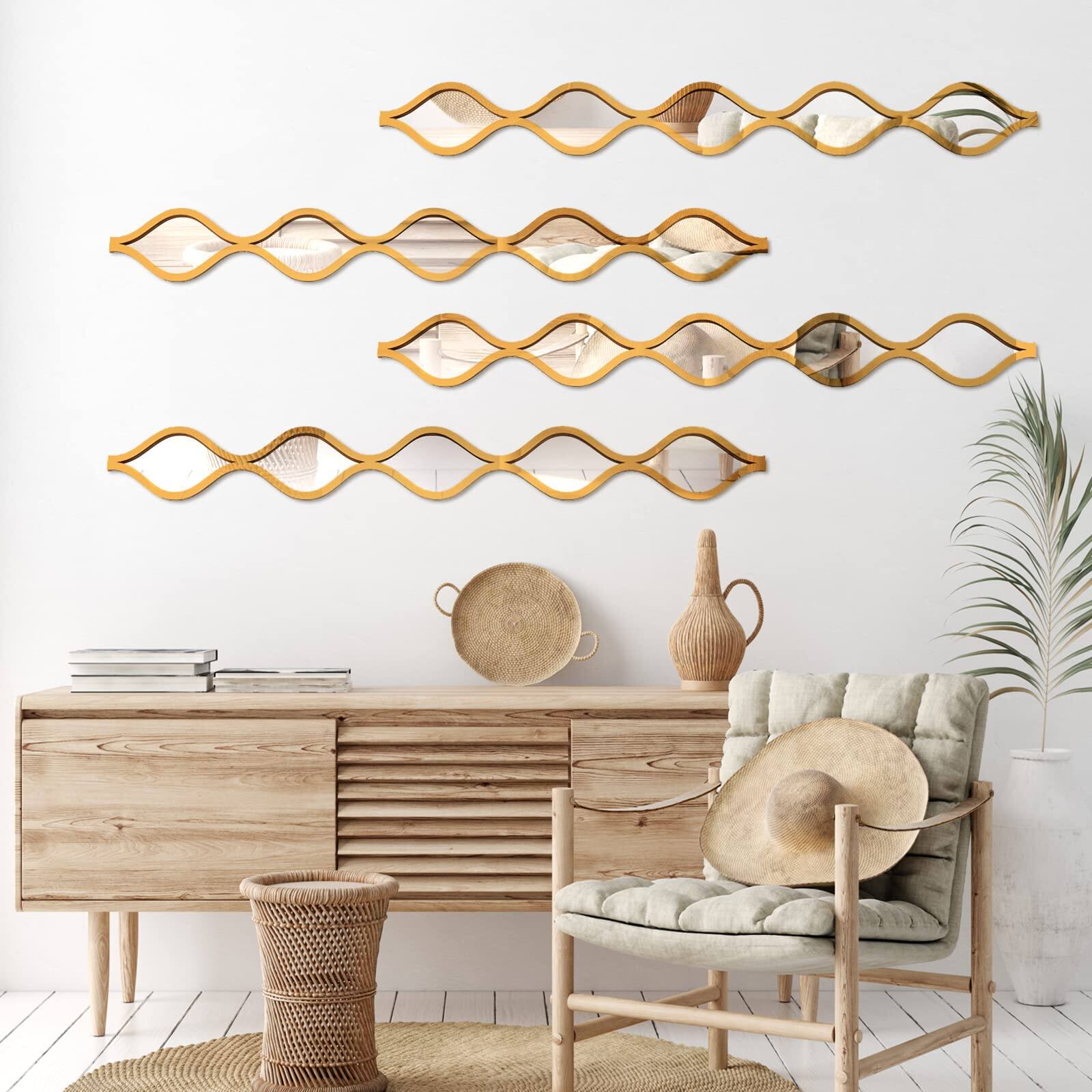 Alt View 2. TECH SAFARI - Teardrop Mirror Wall Art Decorative Decor Long Narrow Hanging For Apartment Living Room Bathroom Bedroom En - Gold.