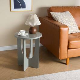 Kings Brand Furniture - Amelia Contemporary Round Wood Side Table with Curved-Panel Base - Gray