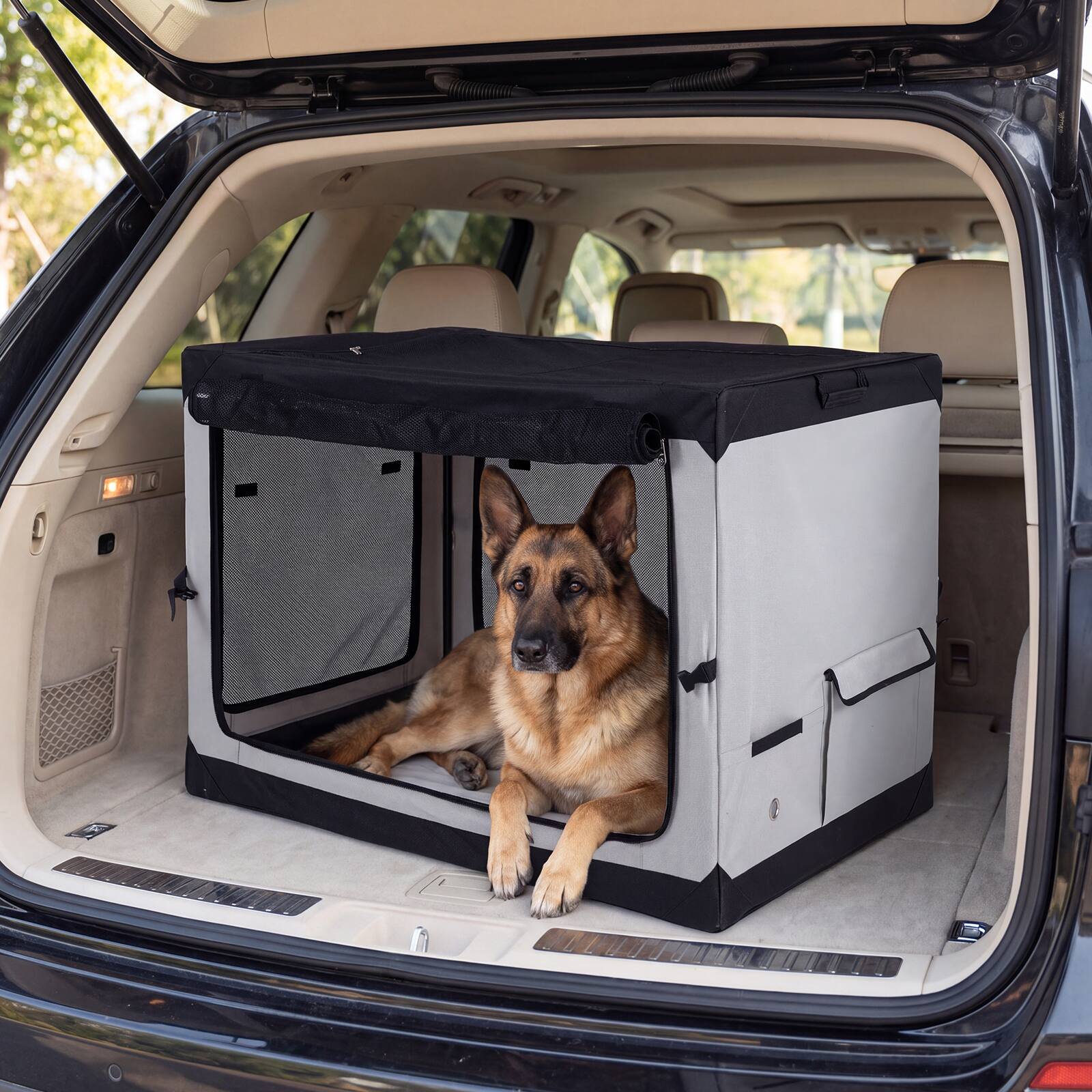 Alt View 3. Costway - Costway 42" x 28" x 32" Portable Collapsible Soft Dog Crate with 4 Mesh Doors Removable Mat Storage Pocket.