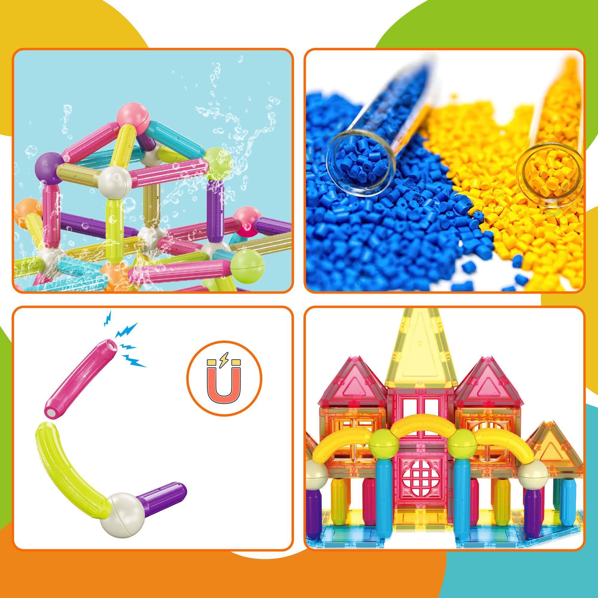 Alt View 2. PicassoTiles - PicassoTiles 82 PC Magnetic Tiles, Magnetic Building Blocks for Kids 3+ & Sticks Builders Set.