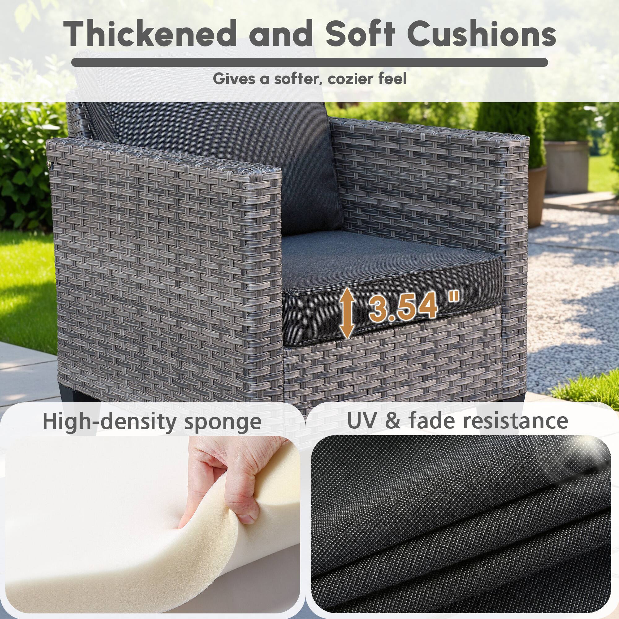 Thickened and Soft Cushions  
Gives a softer, cozier feel  

3.54"  

High-density sponge  
UV & fade resistance
