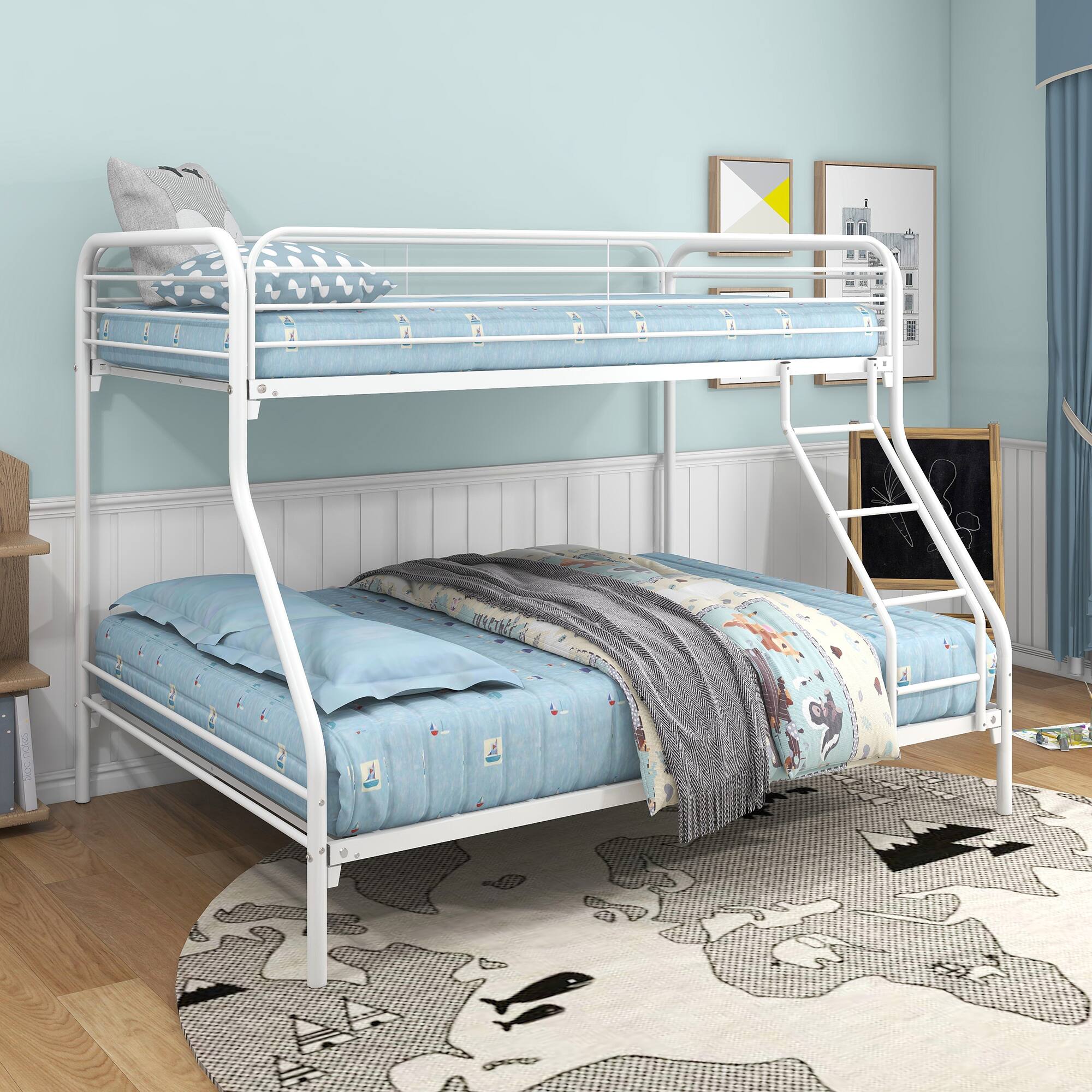 Alt View 5. Ecooso - Twin-Over-Full Metal Bunk Bed, Heavy Duty Bunk Bed,Easy Assembly with Enhanced Upper-Level Guardrail - White.