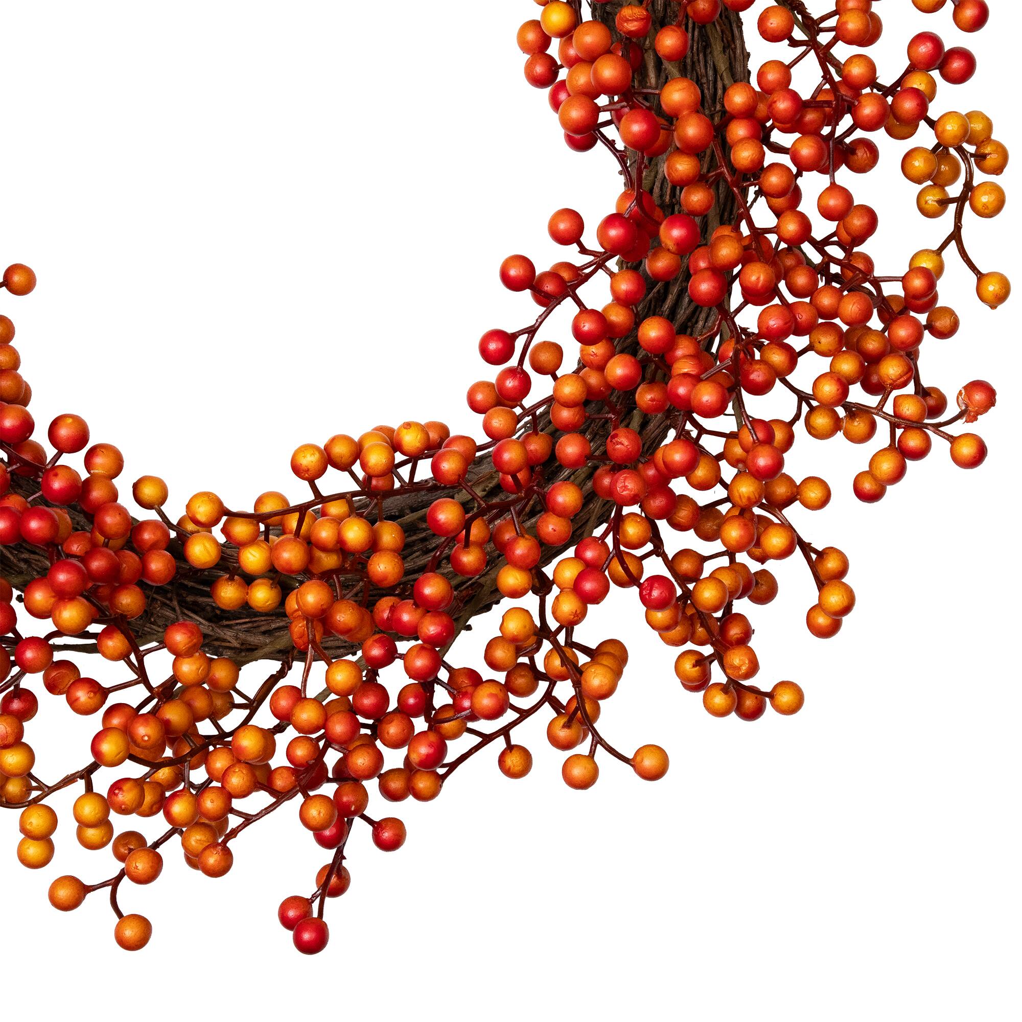 Northlight Berries Artificial Fall Harvest Twig Wreath 18" Orange Red ...